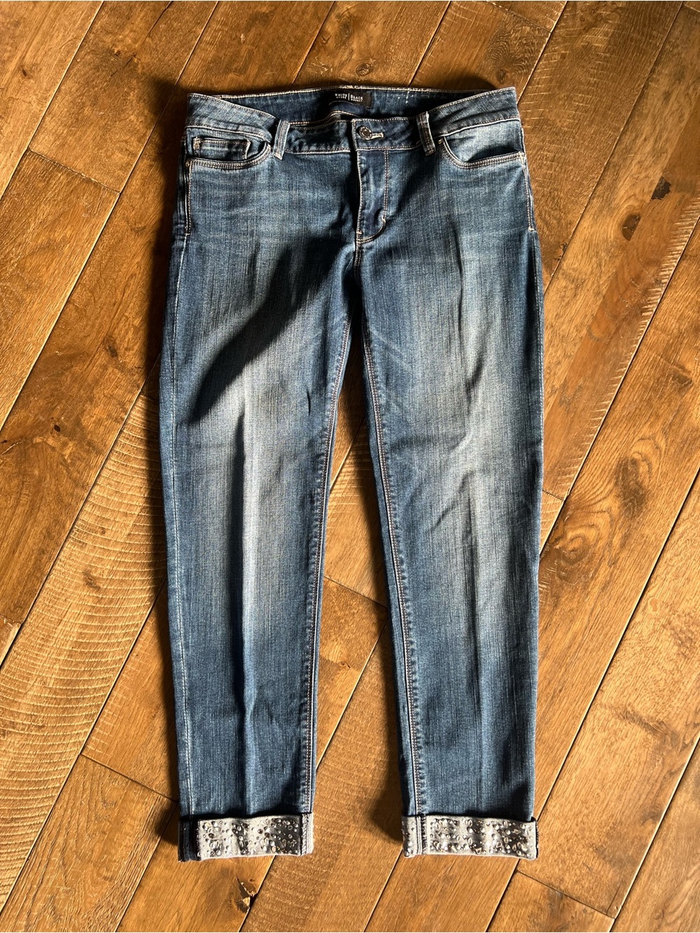 White House Black Market Medium Blue Ankle Jeans with Embellished Cuffs
